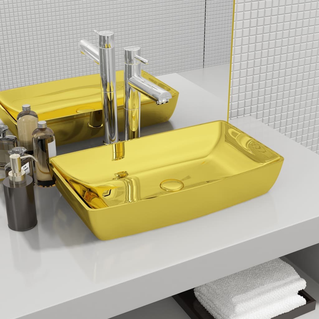 Bathroom sink, gold, 71 x 38 x 13.5 cm, ceramic