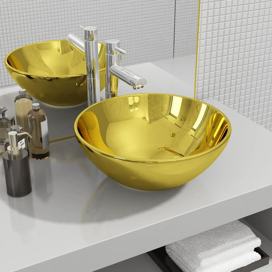 Sink, gold, 32.5 x 14 cm, ceramic