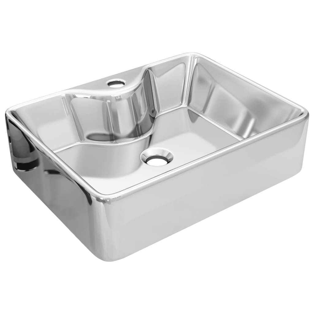 Sink with tap hole, silver, 48x37x13.5 cm, ceramic