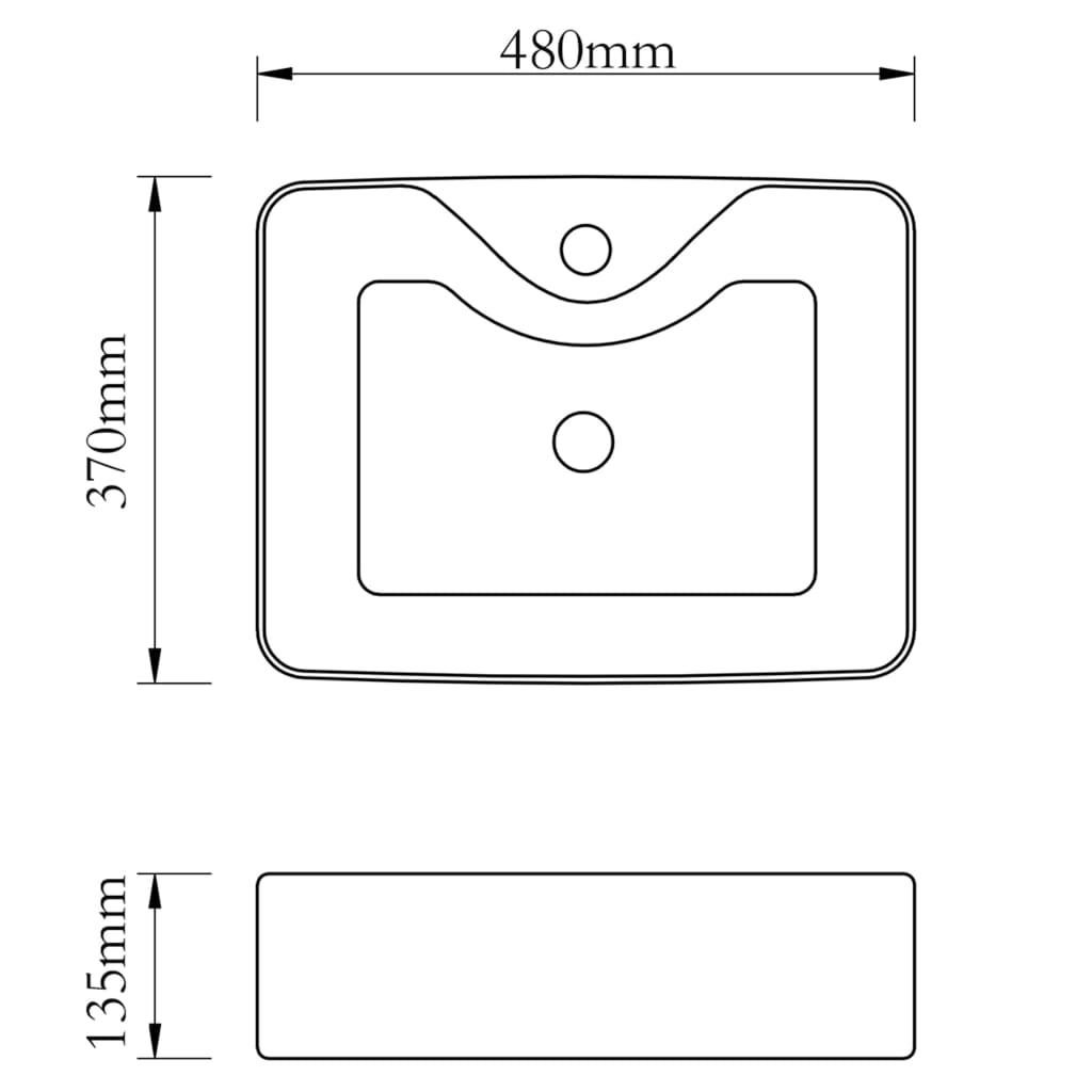 Sink with tap hole, silver, 48x37x13.5 cm, ceramic