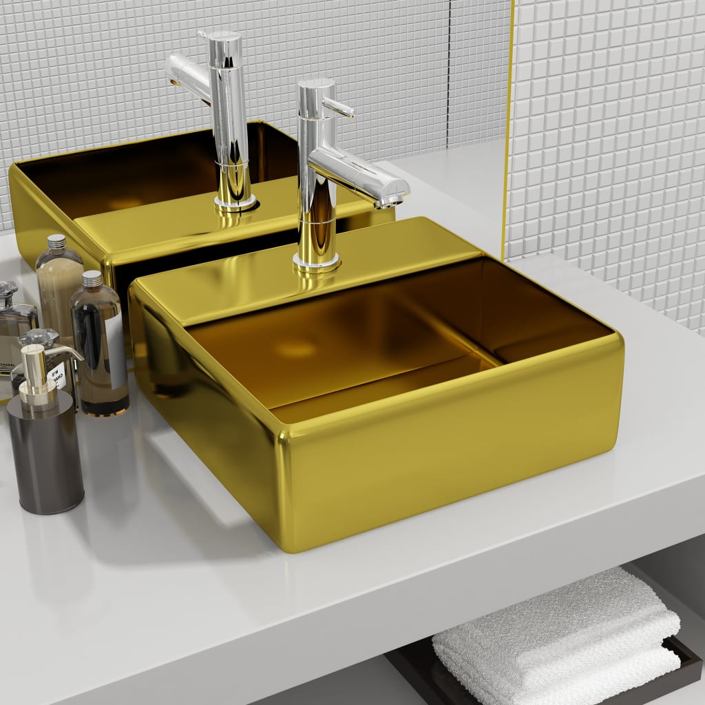 Sink with tap hole, gold, 38x30x11.5 cm, ceramic