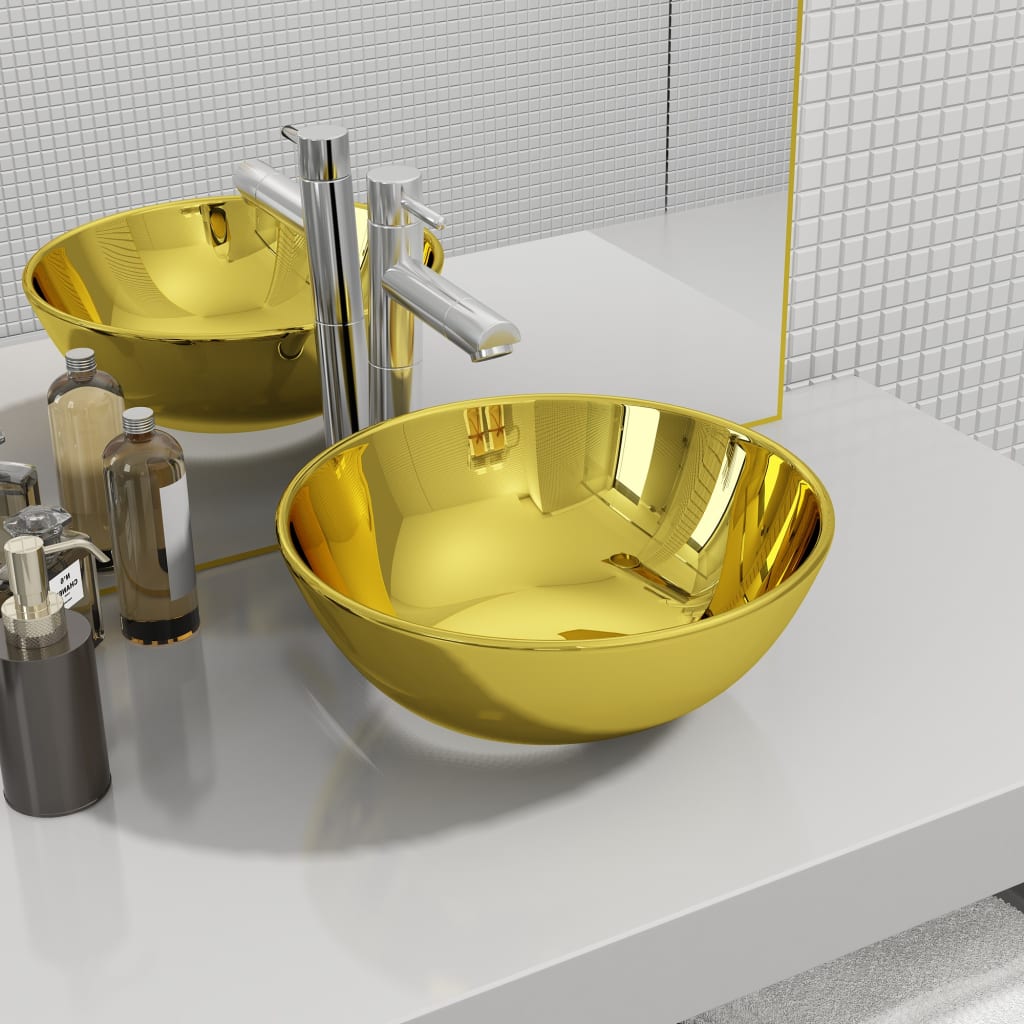 Bathroom sink, gold, 28 x 10 cm, ceramic