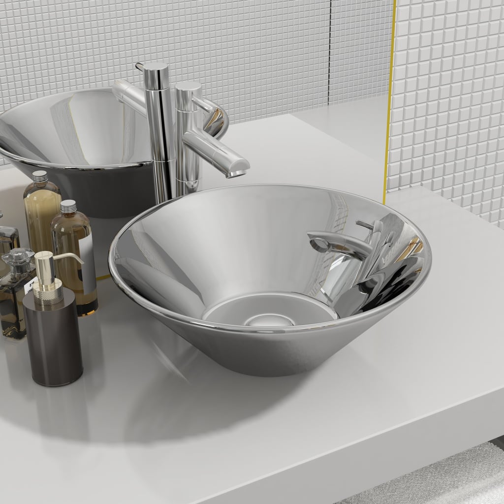 Bathroom sink, silver, 42 x 14 cm, ceramic