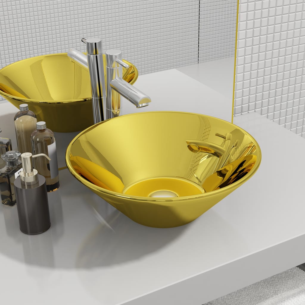 Bathroom sink, gold, 42 x 14 cm, ceramic