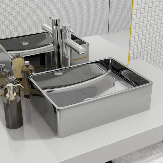 Bathroom sink, silver, 41 x 30 x 12 cm, ceramic