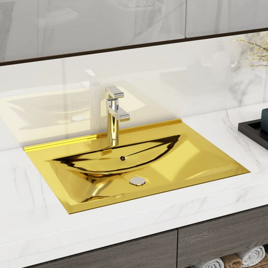 Sink with overflow, gold, 60x46x16 cm, ceramic