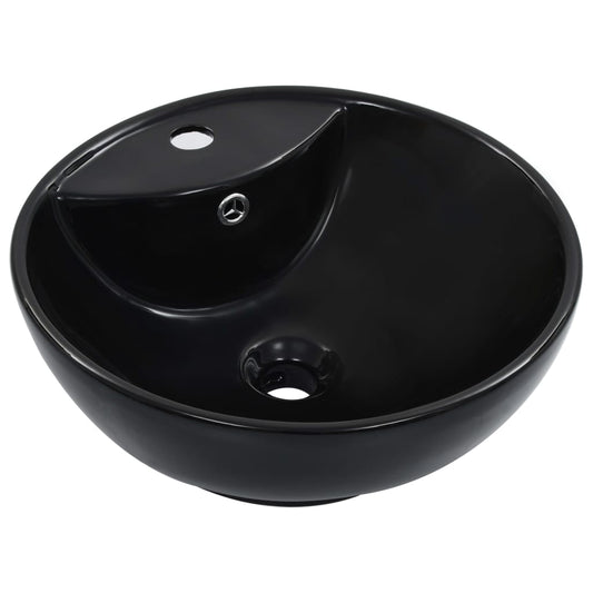 Sink with overflow, black, 46.5 x 18 cm, ceramic