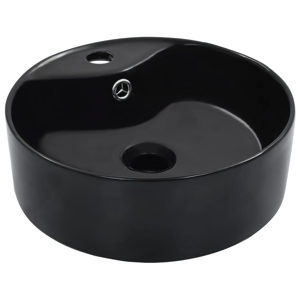 Sink with overflow, black, 36x13 cm, ceramic