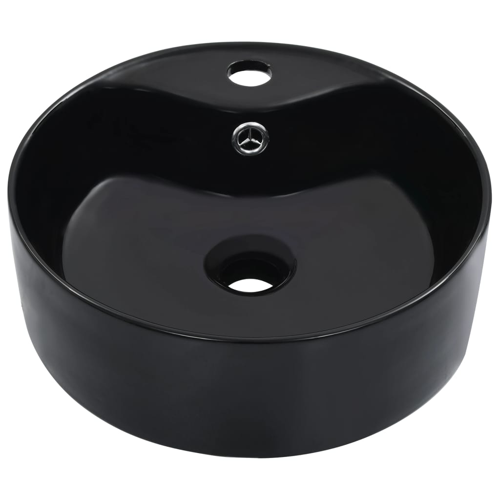 Sink with overflow, black, 36x13 cm, ceramic