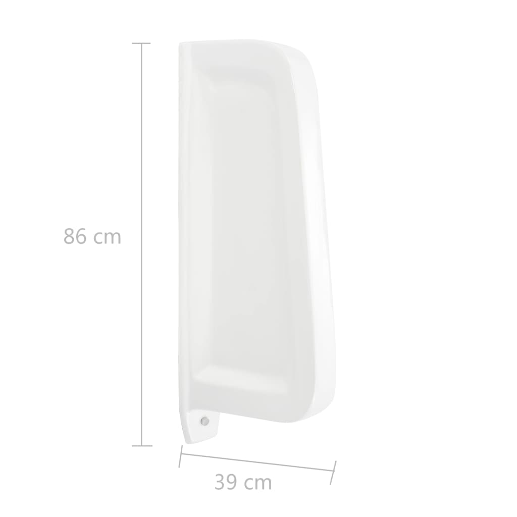 White ceramic wall-mounted urinal protection screen