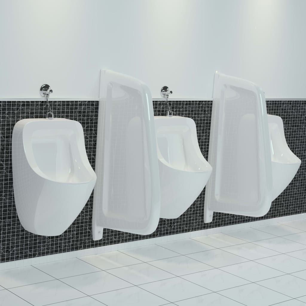 White ceramic wall-mounted urinal protection screen