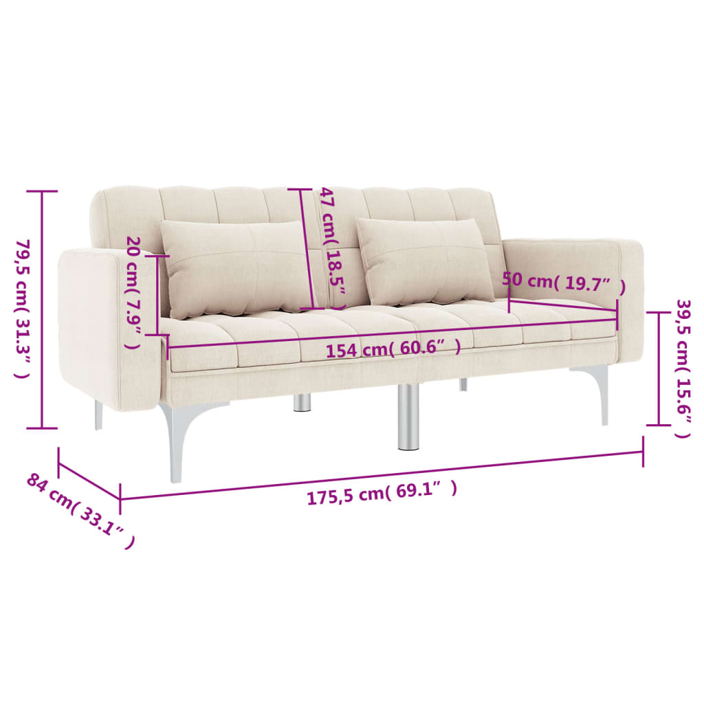 Sofa bed, cream, fabric