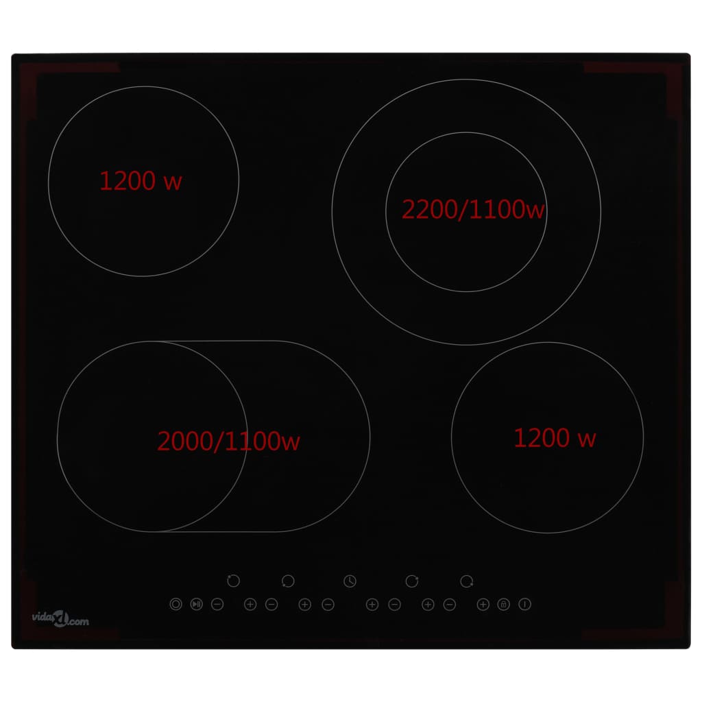 Plită ceramică cu 4 arzătoare, control tactil, 6600 W