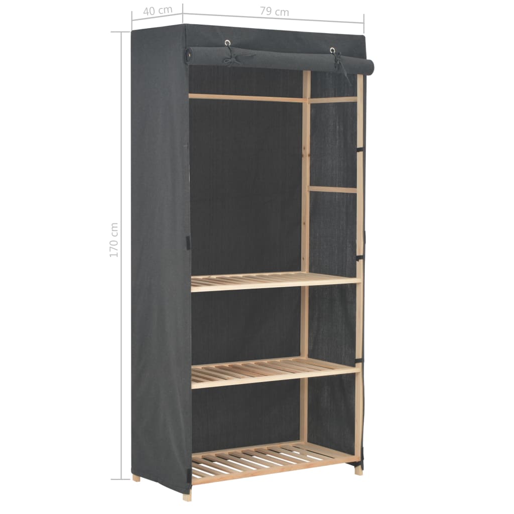 Wardrobe with 3 shelves, gray, 79 x 40 x 170 cm, fabric