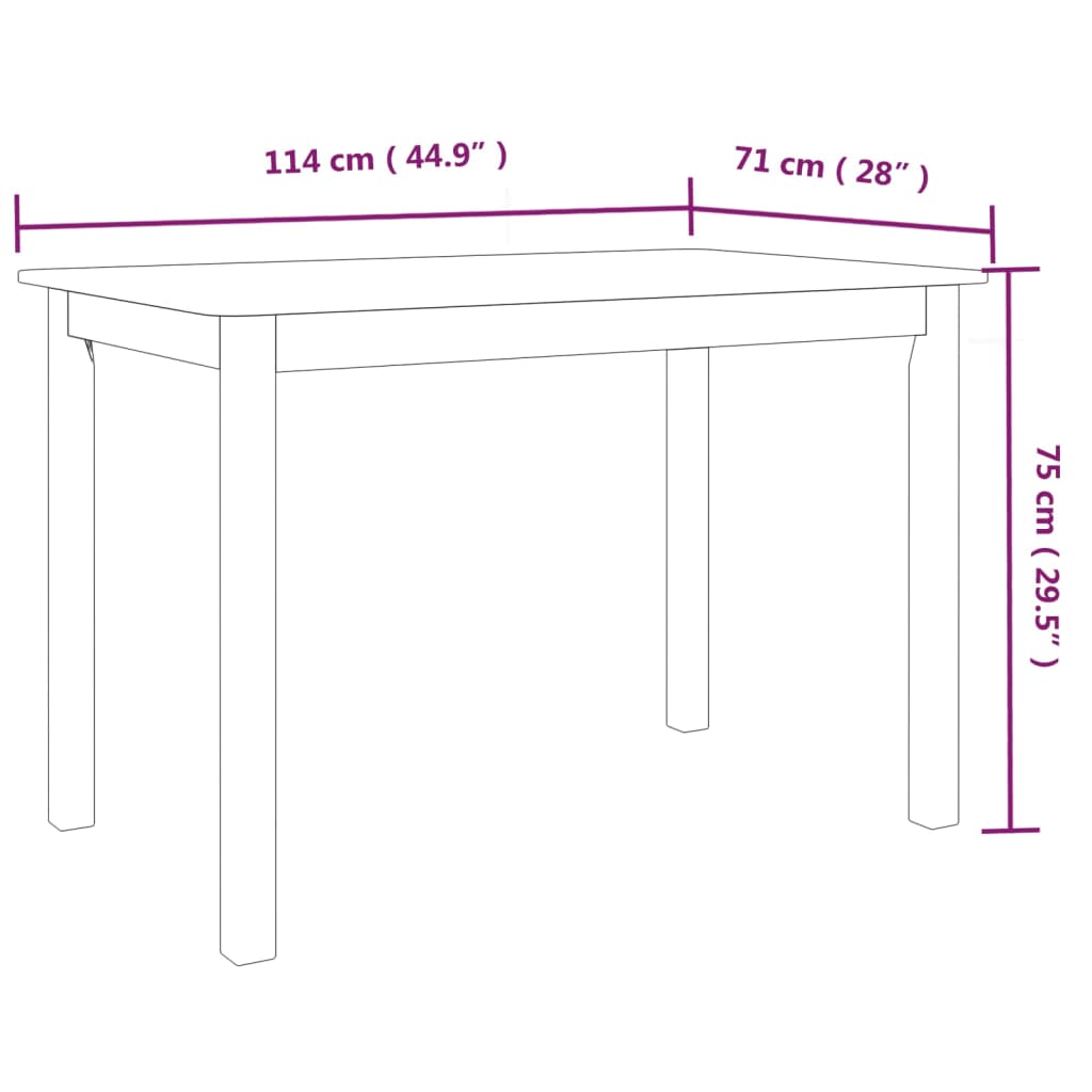 Kitchen table, black, 114 x 71 x 75 cm, solid rubber wood