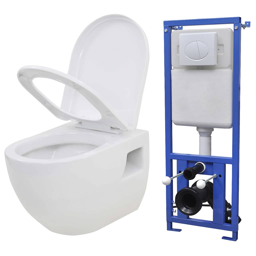 Wall-hung toilet with concealed cistern, white, ceramic