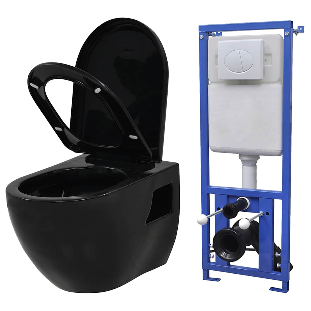 Wall-hung toilet with concealed cistern, black, ceramic