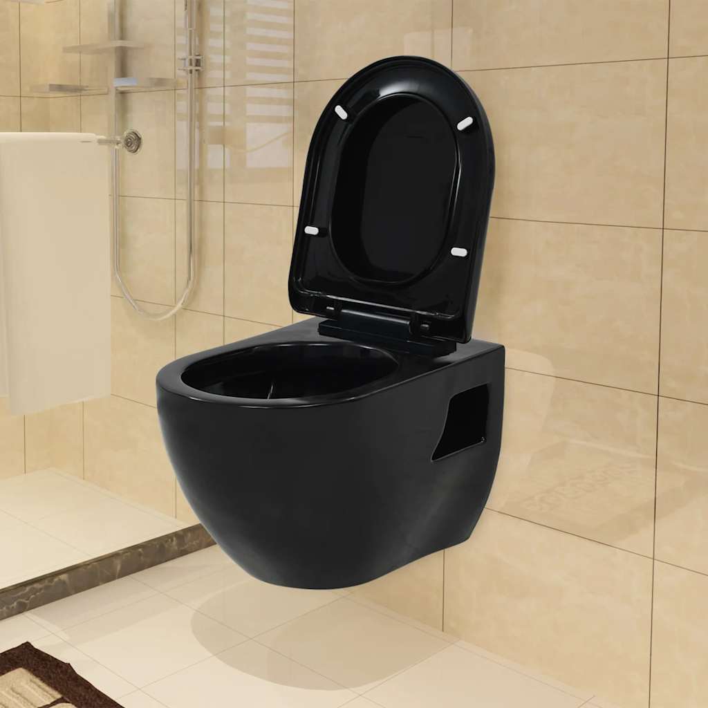 Wall-hung toilet with concealed cistern, black, ceramic