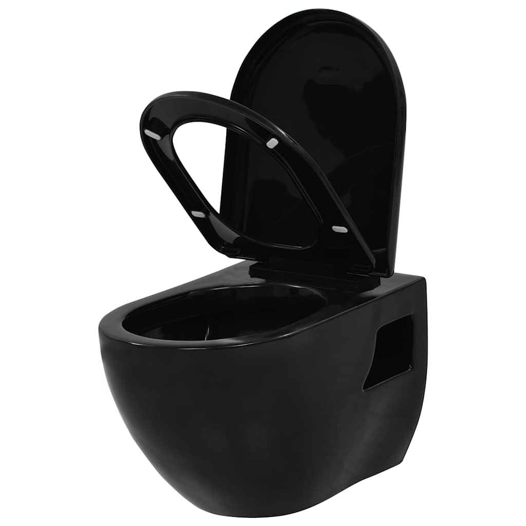 Wall-hung toilet with concealed cistern, black, ceramic