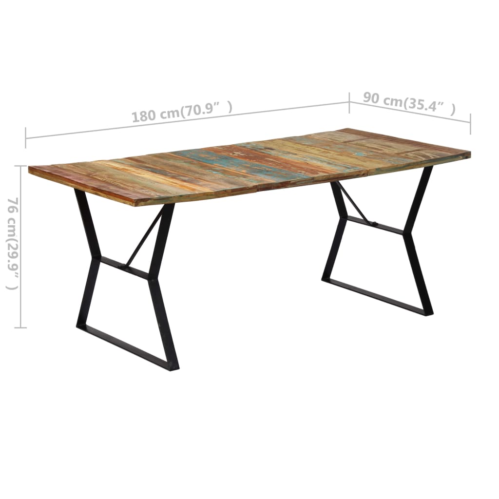 Kitchen table, 180 x 90 x 76 cm, solid recycled wood