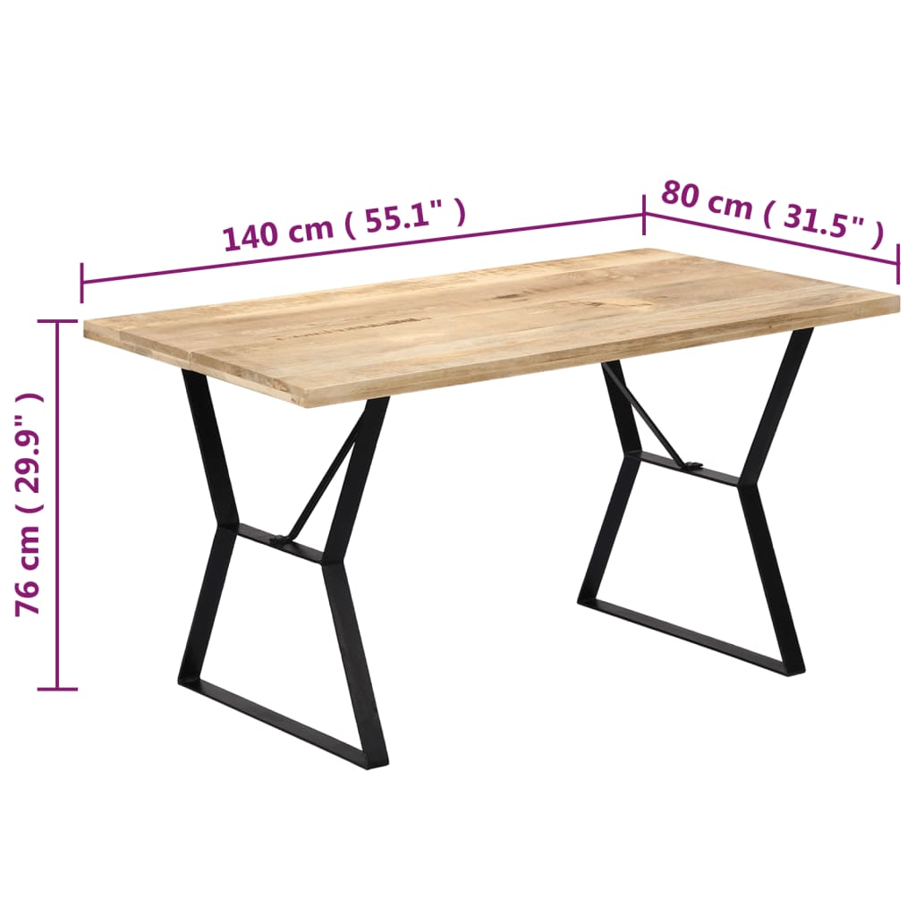 Kitchen table, 140 x 80 x 76 cm, solid mango wood