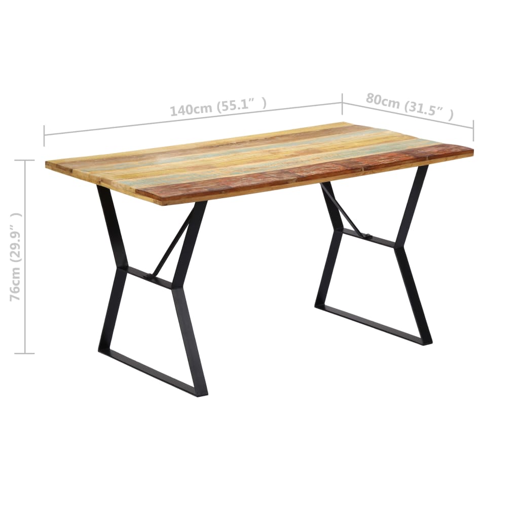 Kitchen table, 140 x 80 x 76 cm, solid recycled wood