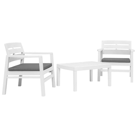 Set mobilier de grădină, 3 piese, alb, plastic