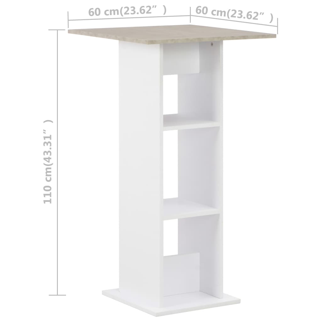 Bar table, white and concrete grey, 60 x 60 x 110 cm