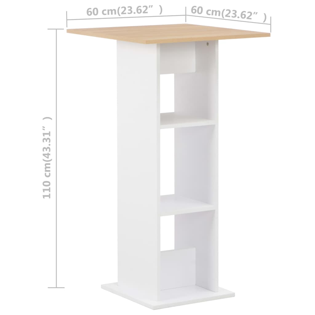 Bar table, white and sonoma oak, 60 x 60 x 110 cm