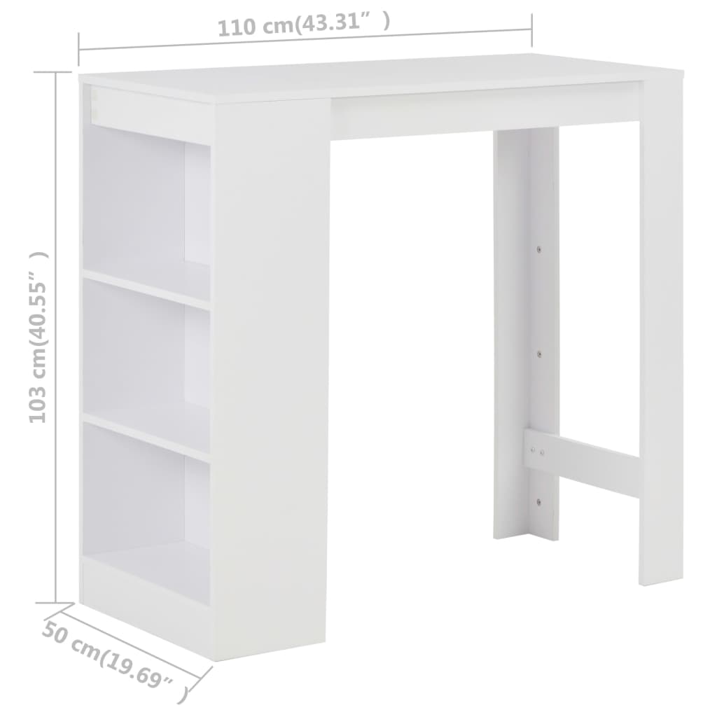 Bar table with shelf, white, 110 x 50 x 103 cm