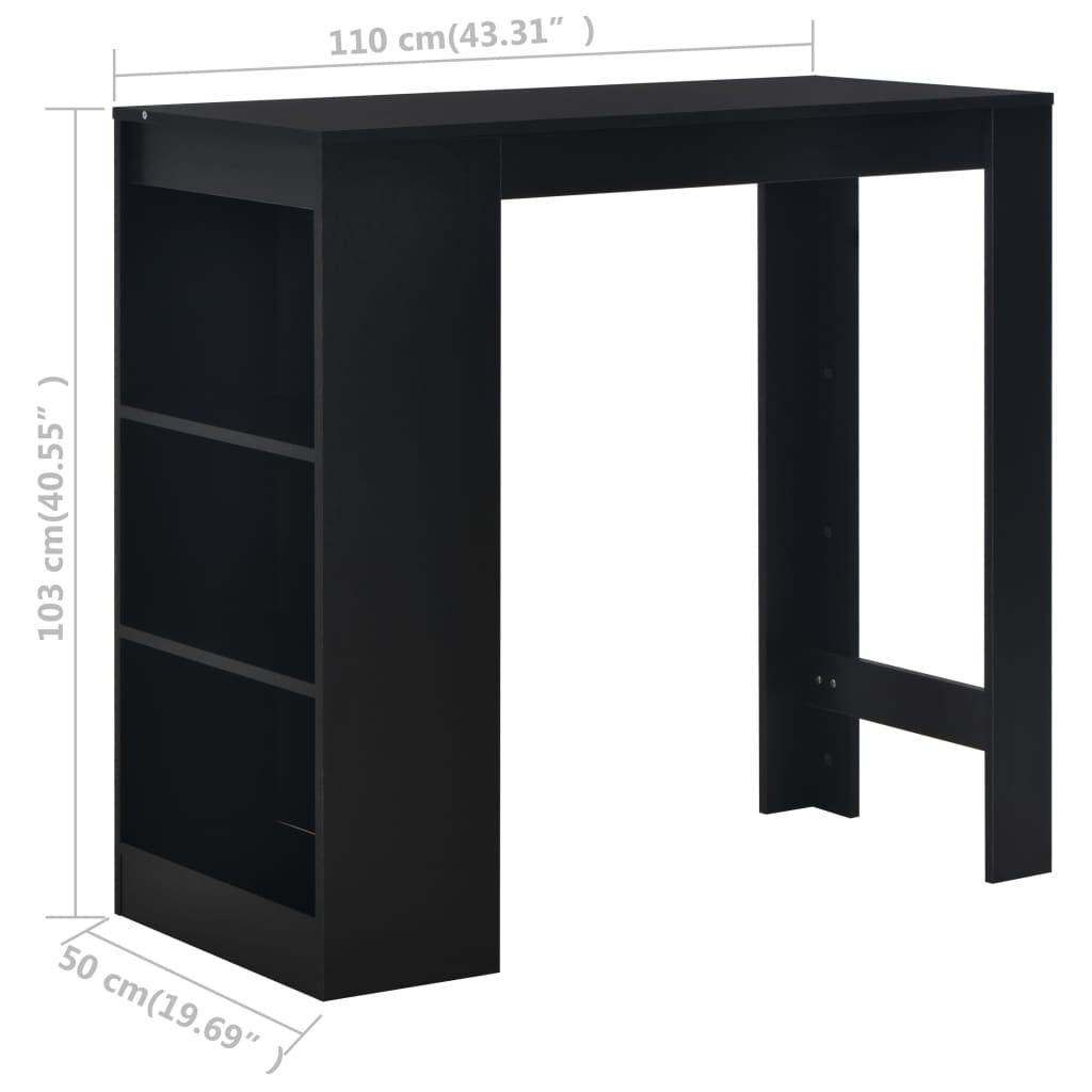 Bar table with shelf, black, 110 x 50 x 103 cm