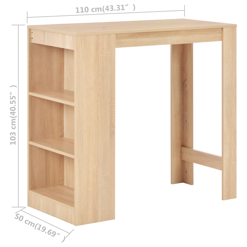 Bar table with shelf, oak, 110 x 50 x 103 cm