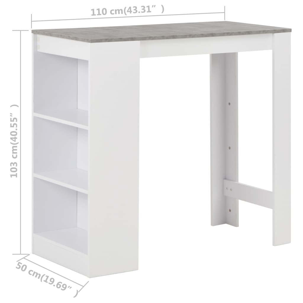 Bar table with shelf, white, 110 x 50 x 103 cm