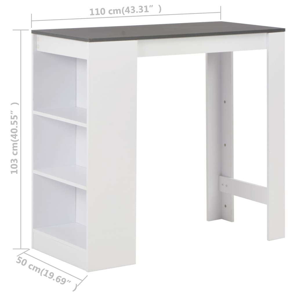 Bar table with shelves, white, 110x50x103 cm