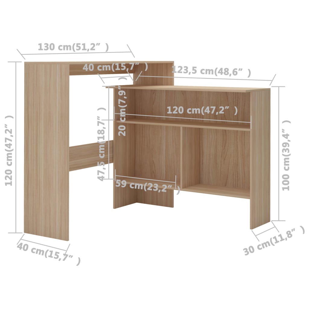 Masă de bar cu 2 blaturi, stejar, 130x40x120 cm