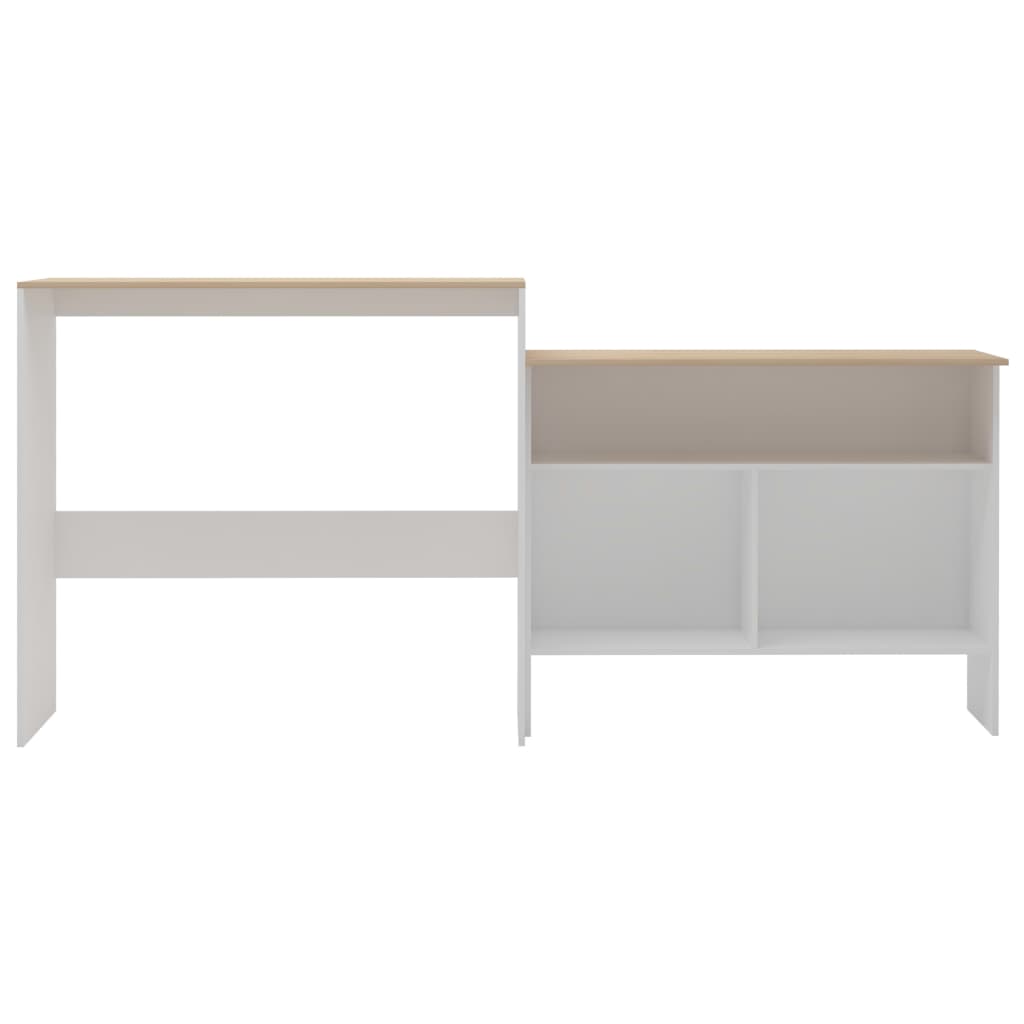 Bar table with 2 tops, white and oak, 130x40x120 cm