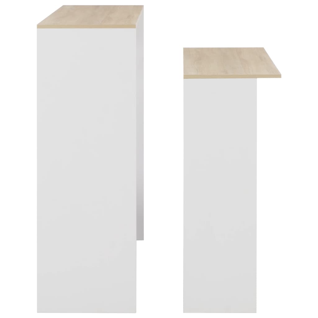 Bar table with 2 tops, white and oak, 130x40x120 cm