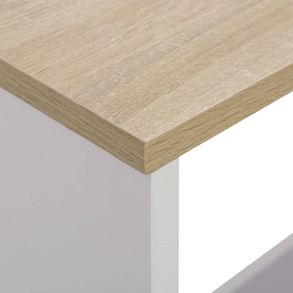 Bar table with 2 tops, white and oak, 130x40x120 cm