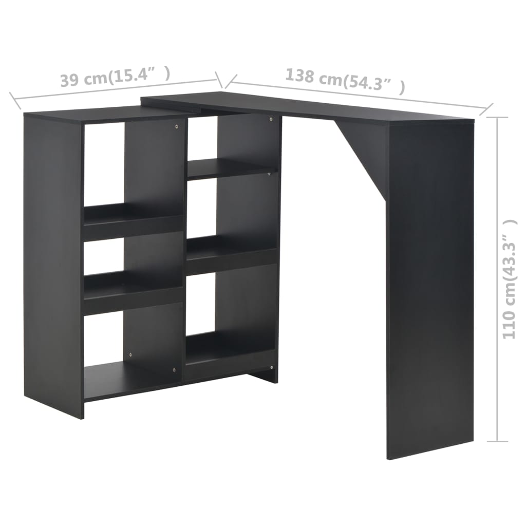 Bar table with movable shelf, black, 138x39x110 cm