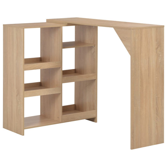 Bar table with mobile shelf, oak, 138x39x110 cm