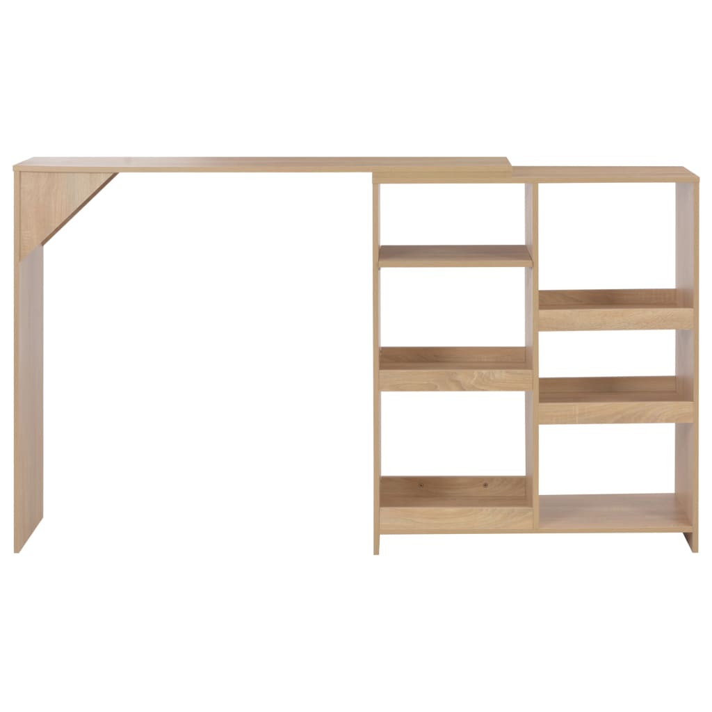 Bar table with mobile shelf, oak, 138x39x110 cm