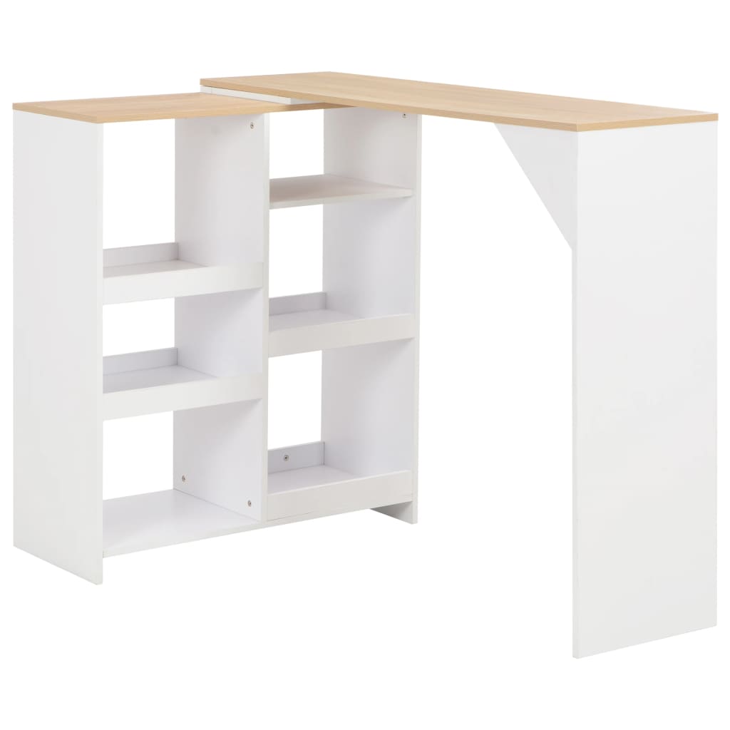 Bar table with movable shelf, white, 138x39x110 cm