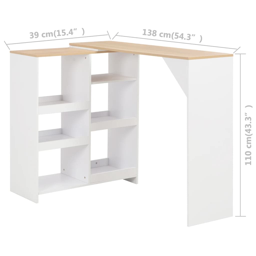 Masă de bar cu raft mobil, alb, 138x39x110 cm