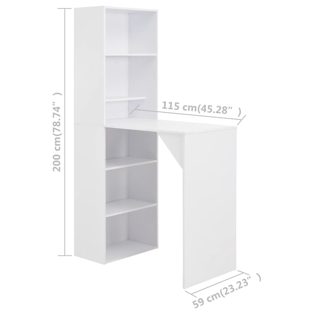 Bar table with cabinet, white, 115 x 59 x 200 cm