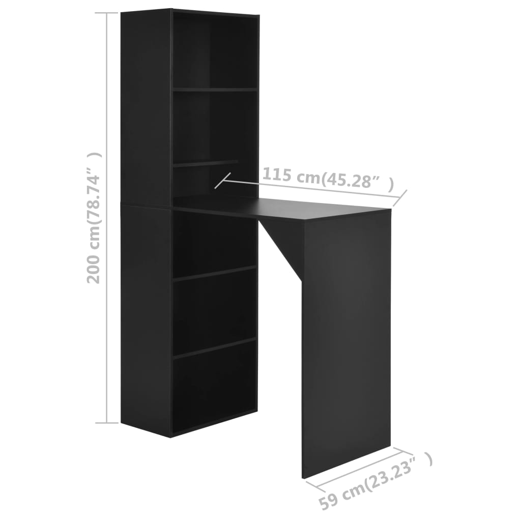 Bar table with cabinet, black, 115 x 59 x 200 cm