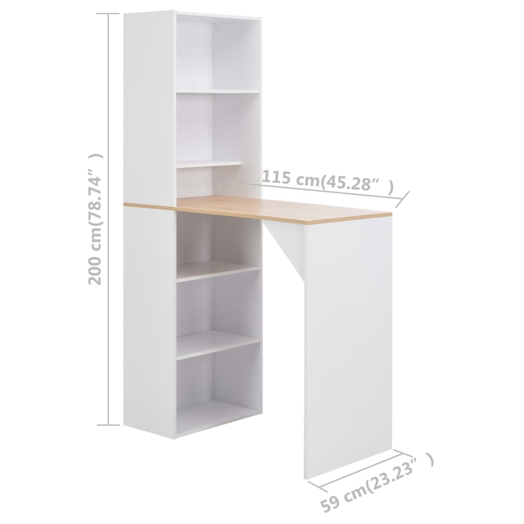 Bar table with cabinet, white, 115 x 59 x 200 cm