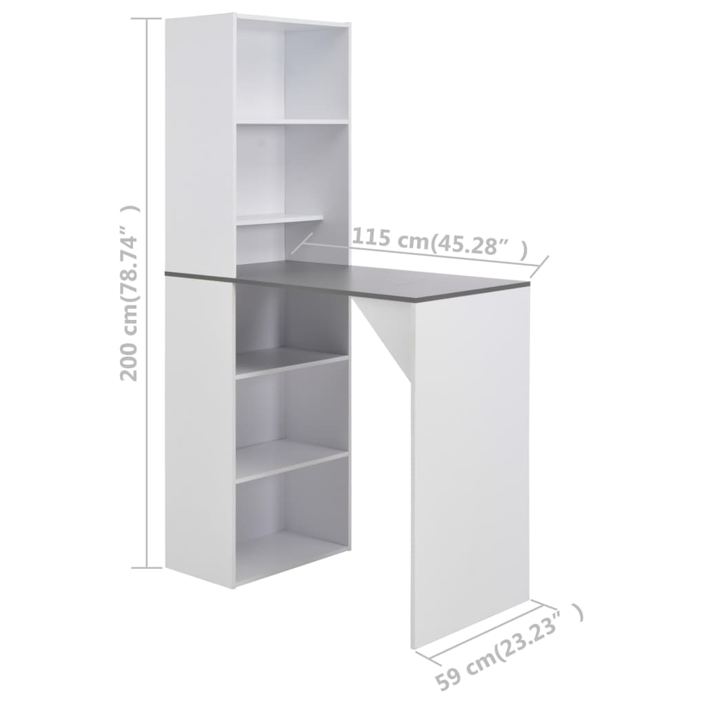 Bar table with cabinet, white, 115 x 59 x 200 cm