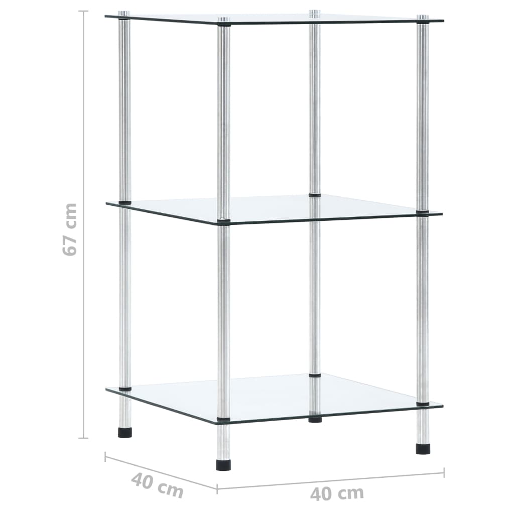 3-tier shelf, transparent, 40x40x67 cm, tempered glass