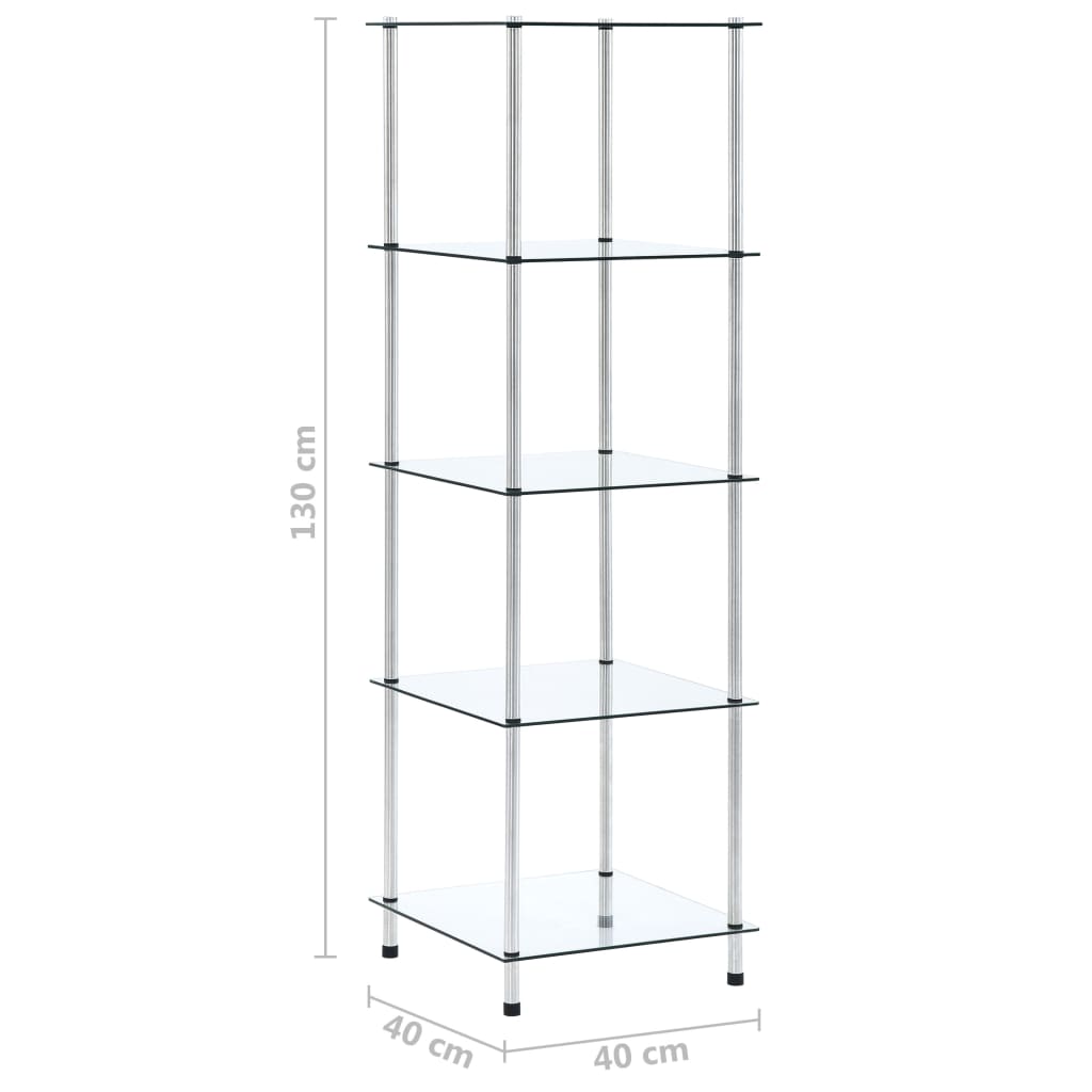 5-tier transparent shelf, 40x40x130 cm, tempered glass