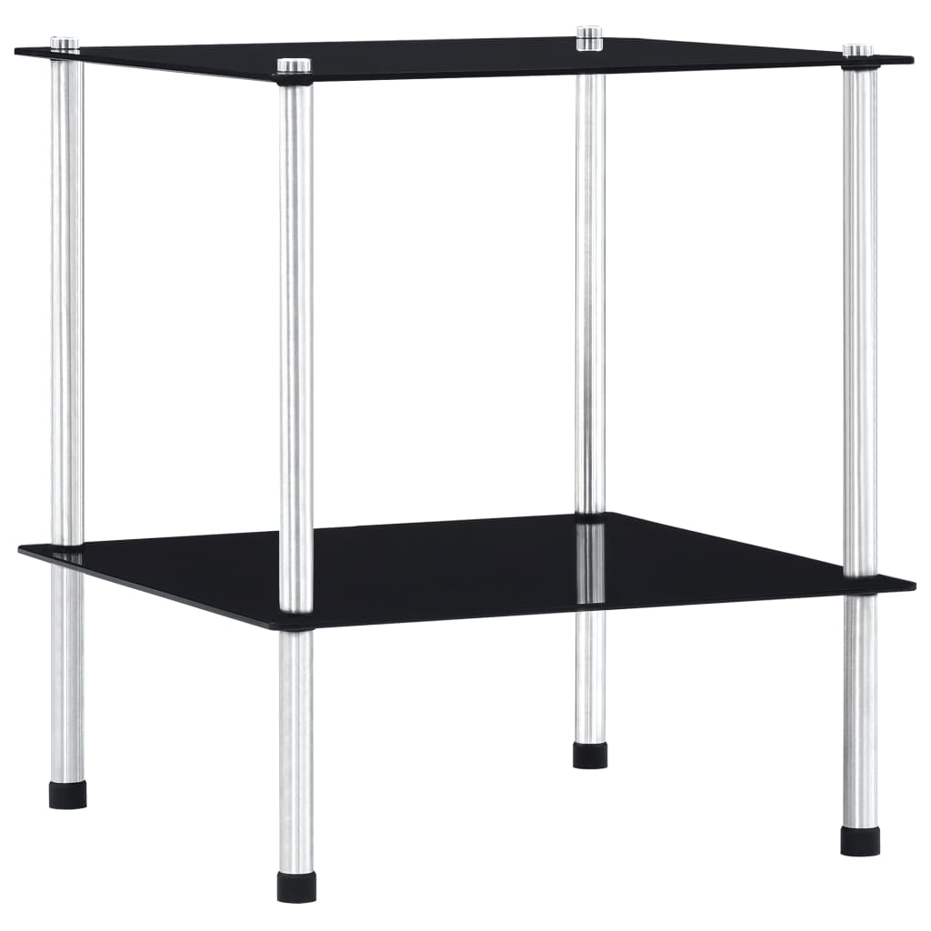 2-tier shelf, black, 40 x 40 x 47 cm, tempered glass